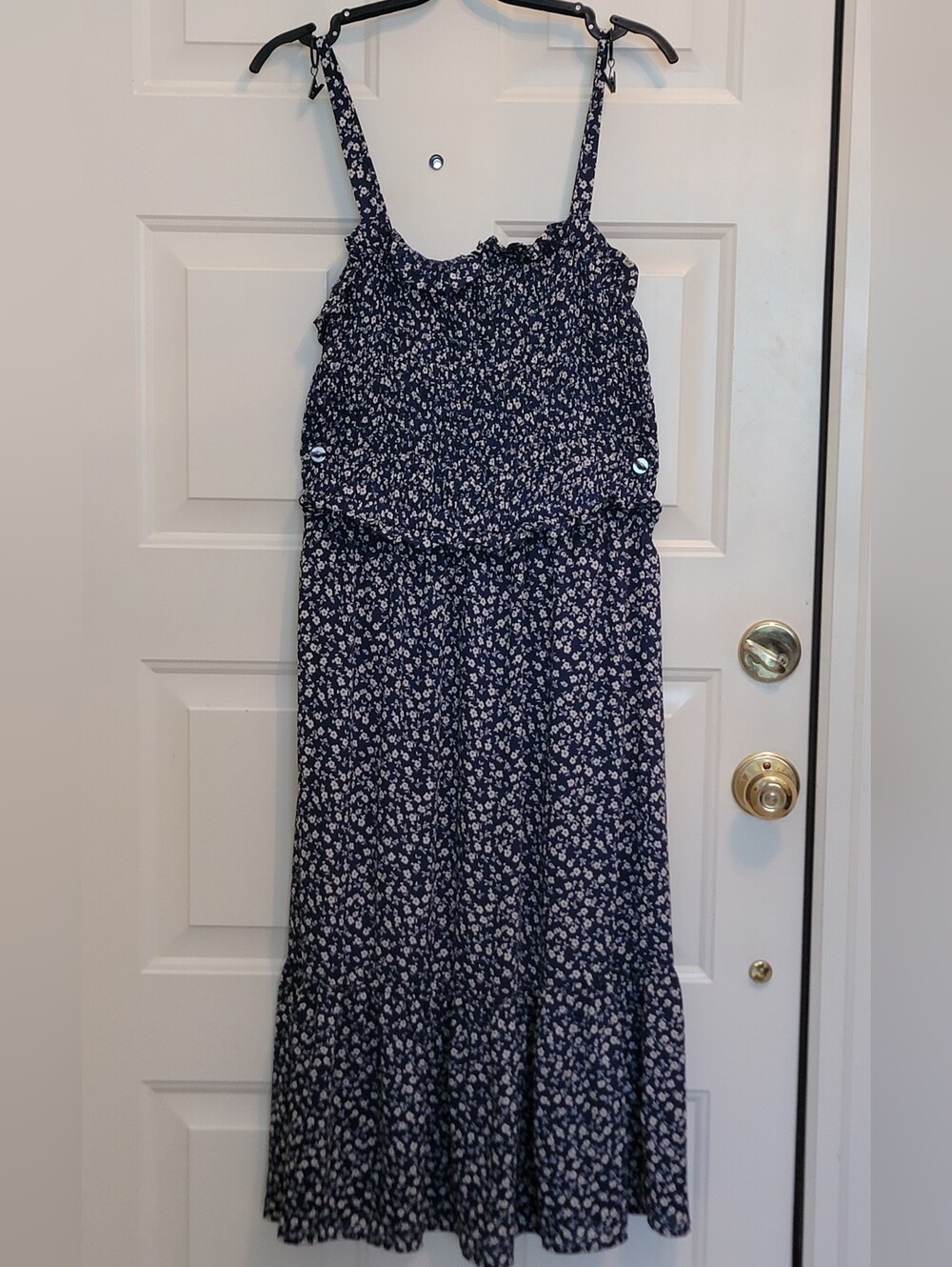 Sienna Sky Womens Navy Floral Maxi Dress with White Ditsy Floral Print Sz Large